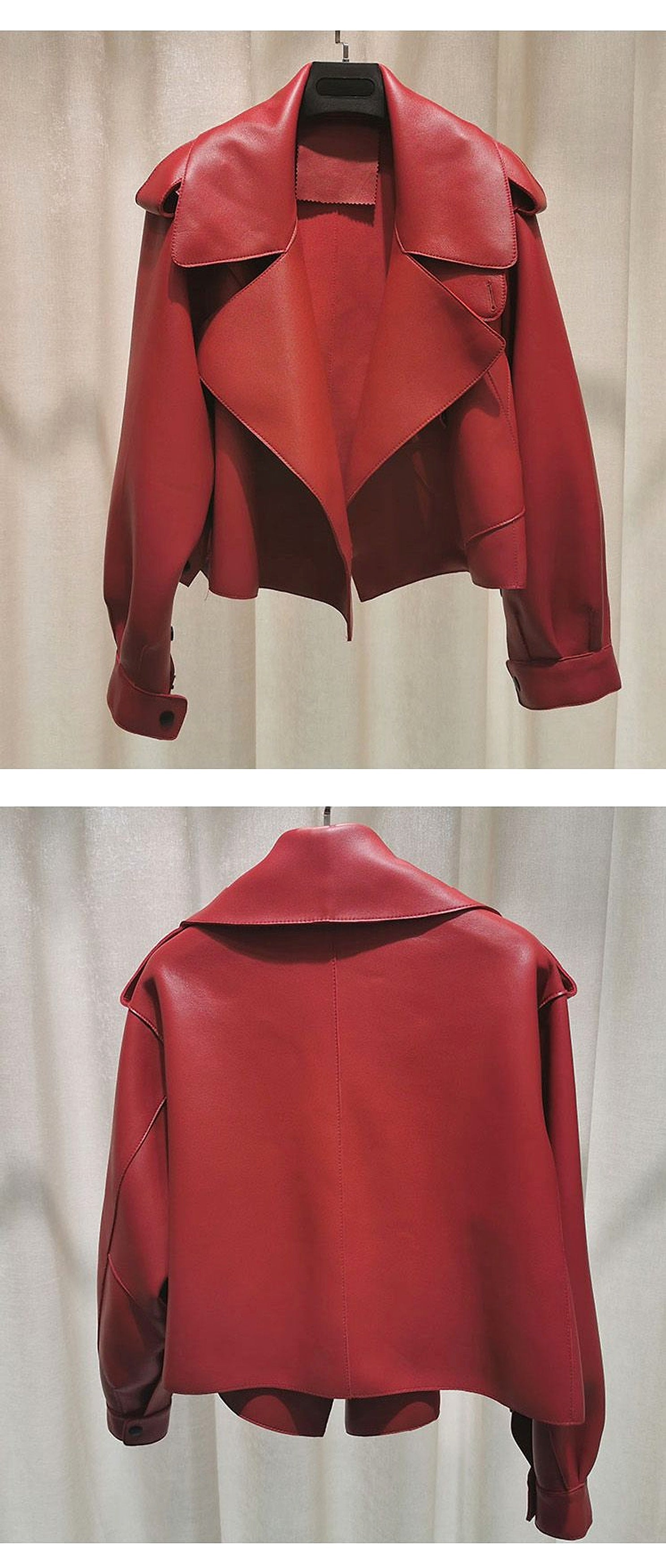 Leather Jacket Women New Outerwear Large Retro - enhanced image 3