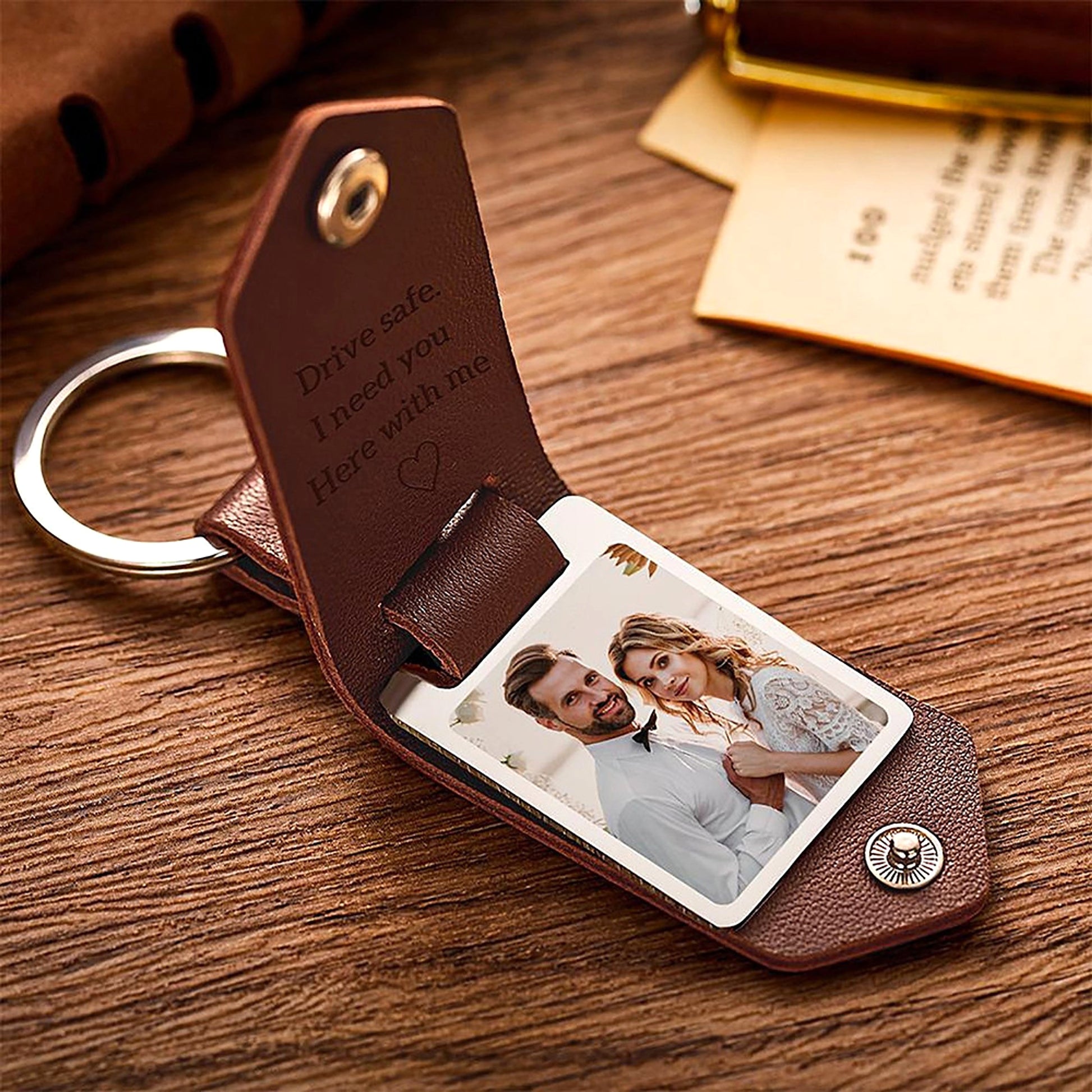 Personalized Leather Photo Keychain – Custom UV Color Printed Keyring - enhanced image 3