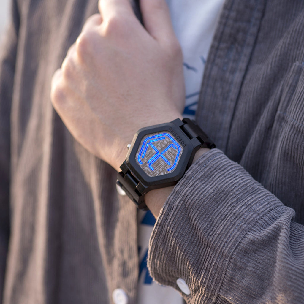 Z. LED Display Wooden Watch Men Wristwatches Wood Night Vision - enhanced image 3