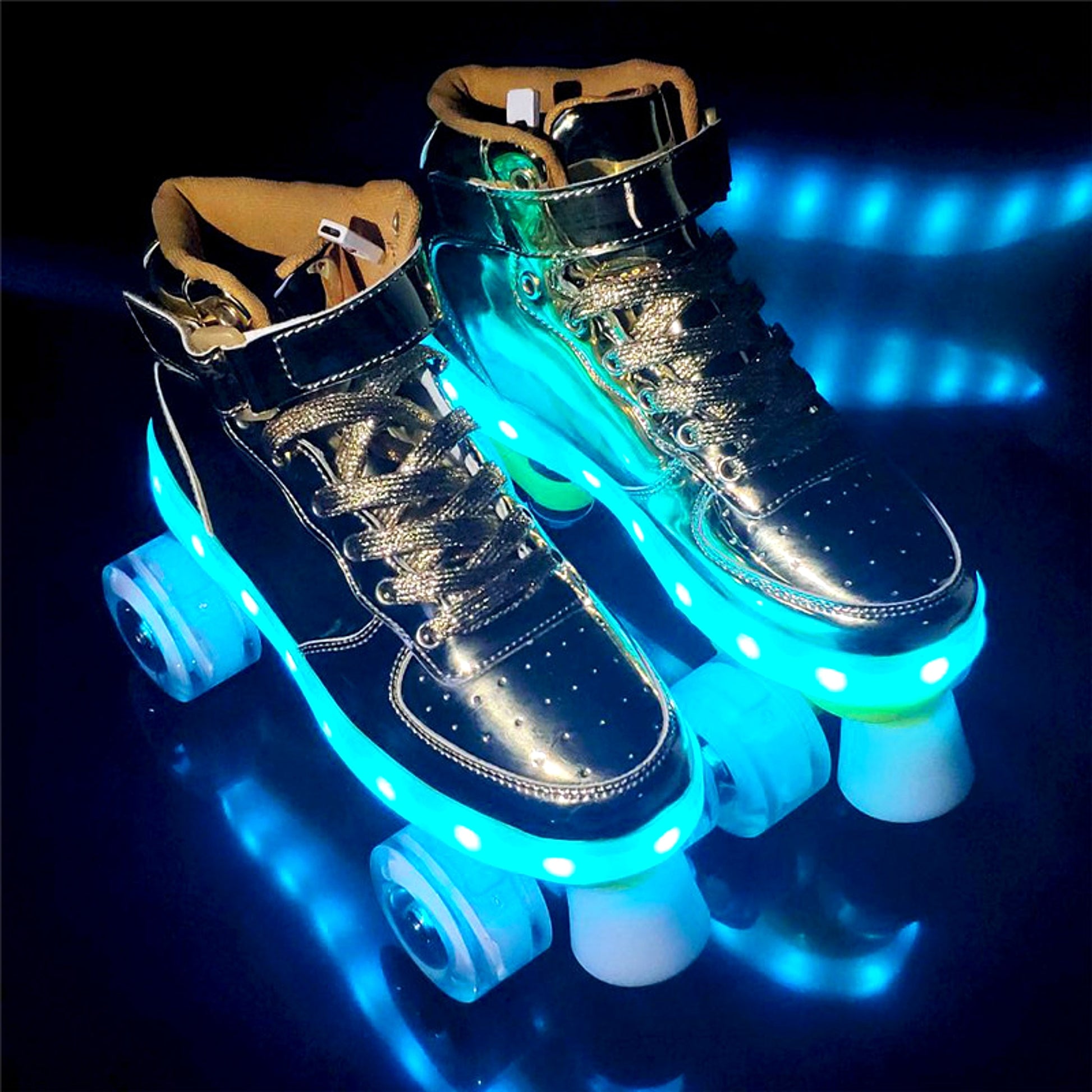 led rechargeable double row roller skates - enhanced image 3