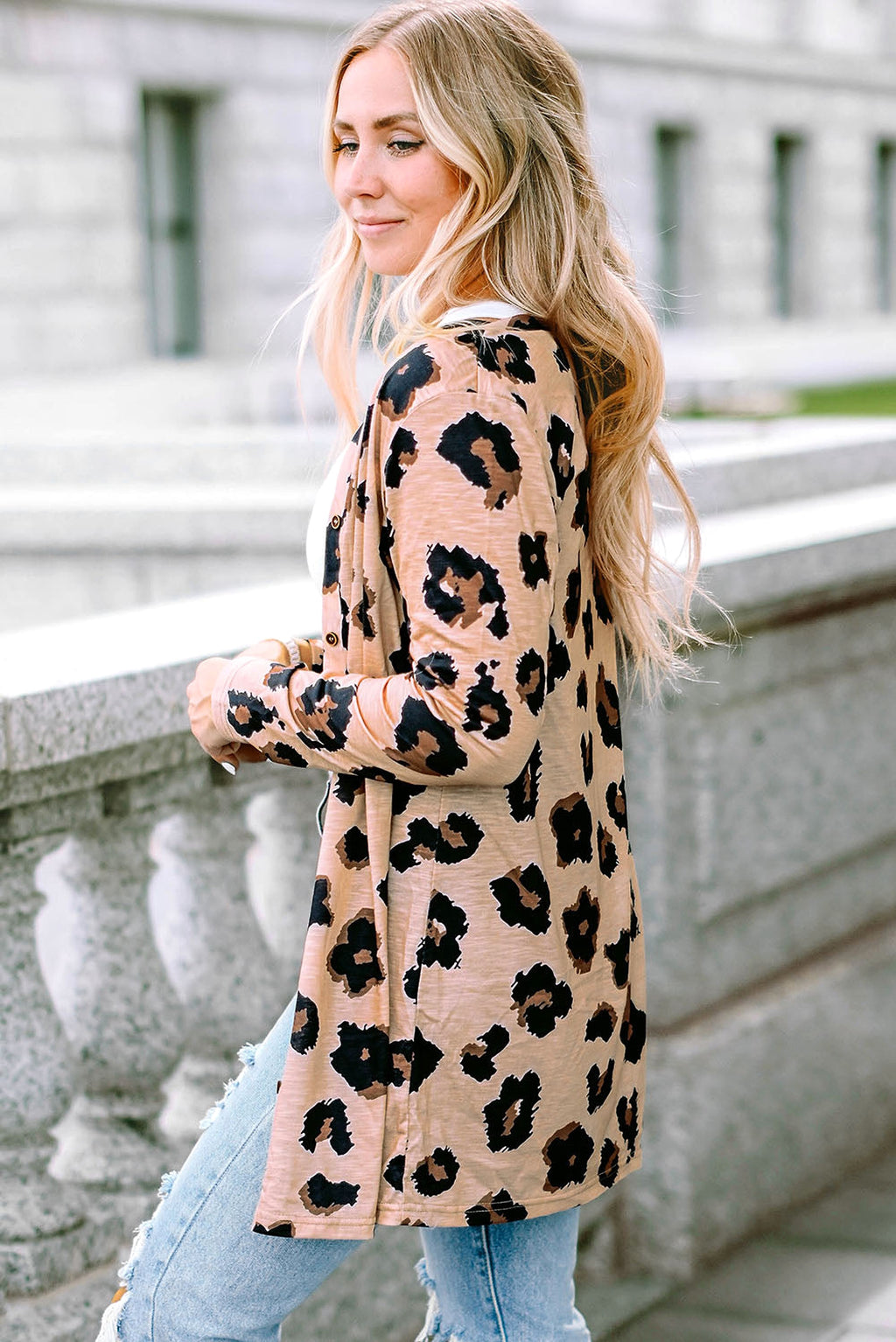 Leopard Printed Open Front Cardigan - enhanced image 3