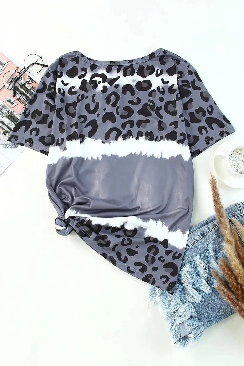Leopard V-Neck Short Sleeve T-Shirt - enhanced image 3