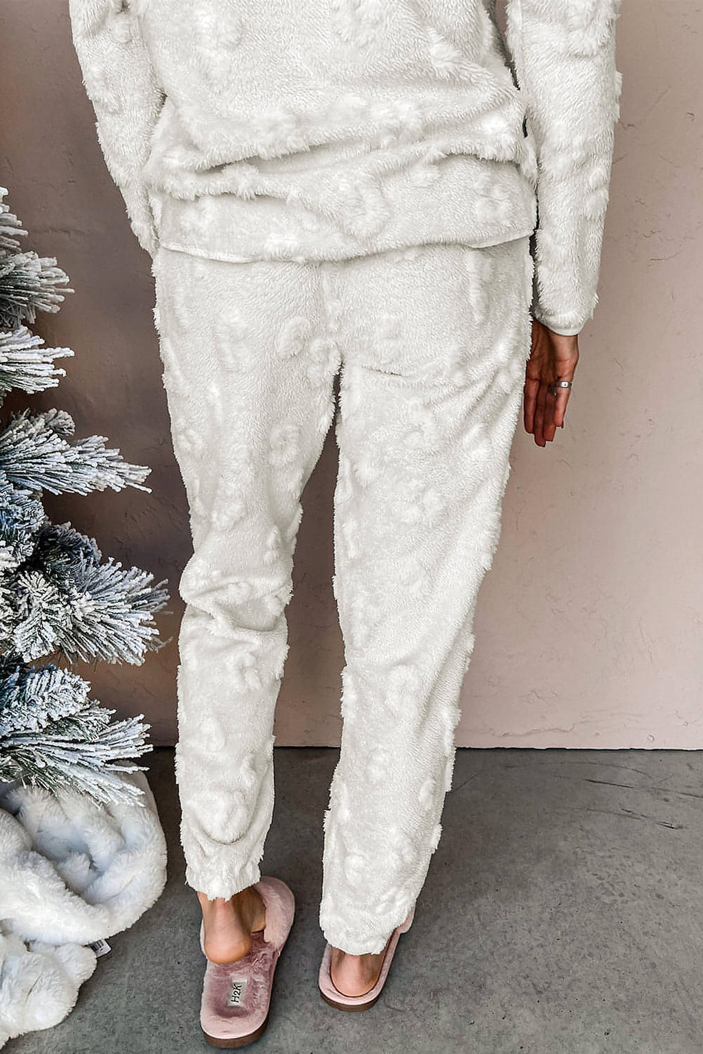 Light Grey Leopard Textured Loose Fit Fleece Lounge Set - enhanced image 3