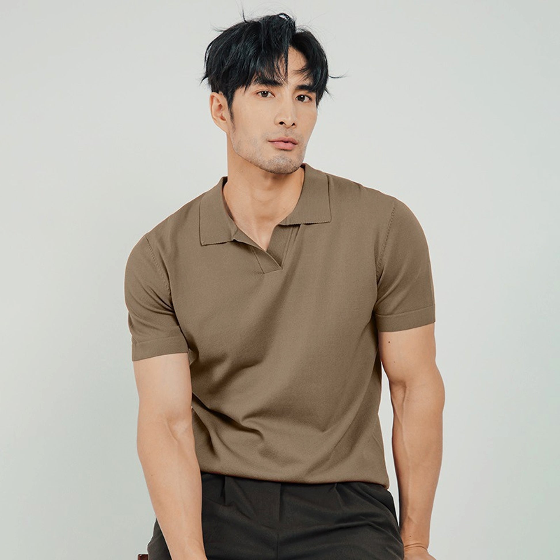 Lightly Mature Men's Lapel Knitted Polo Shirt Solid Color Short Sleeve T-Shirt - enhanced image 3