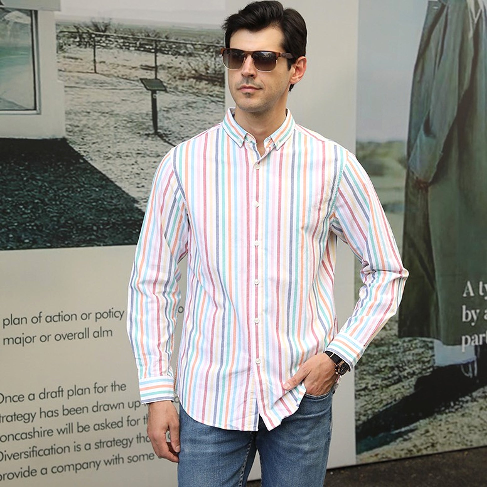Long Sleeve Cotton Oxford Men's DressShirt - enhanced image 3