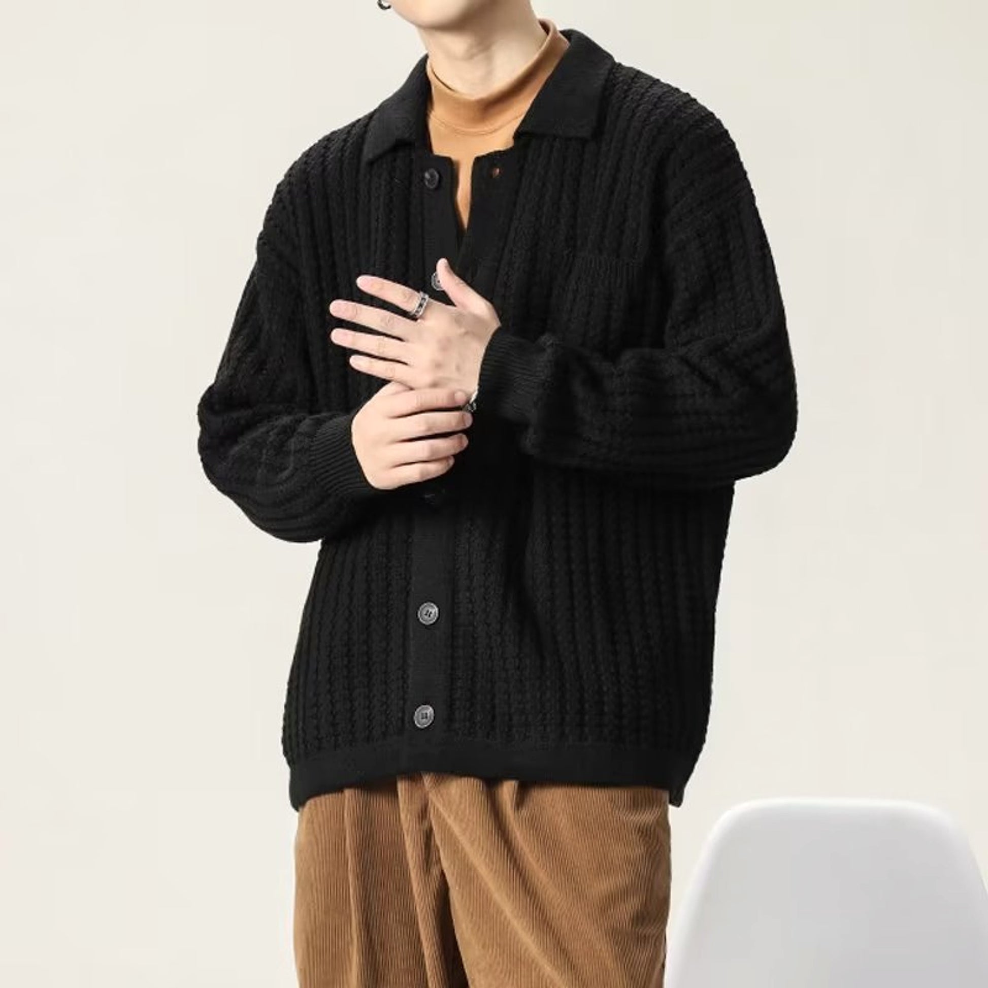 Loose Oversized Solid Color Knit Sweater Men - enhanced image 3