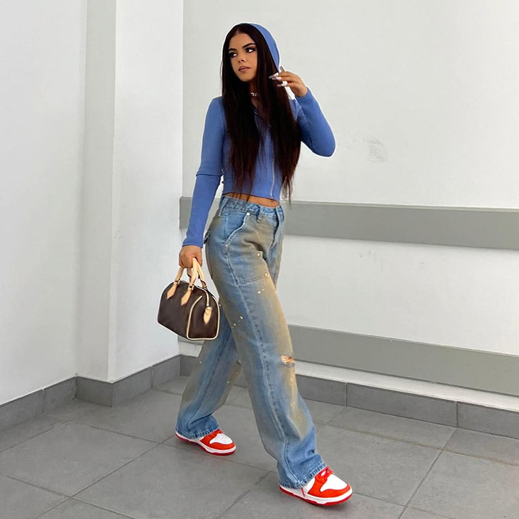 A1. Loose Straight Fashion Street Denim Trousers For Women - enhanced image 3