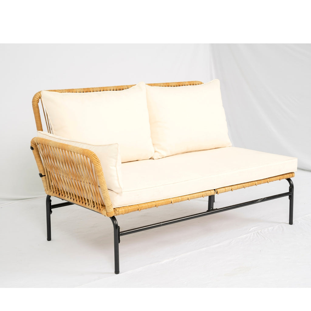 LuneluX_Home – 3-Piece Outdoor Patio Wicker Set with Thick Cushions (Light Yellow Wicker + Cream) - enhanced image 3