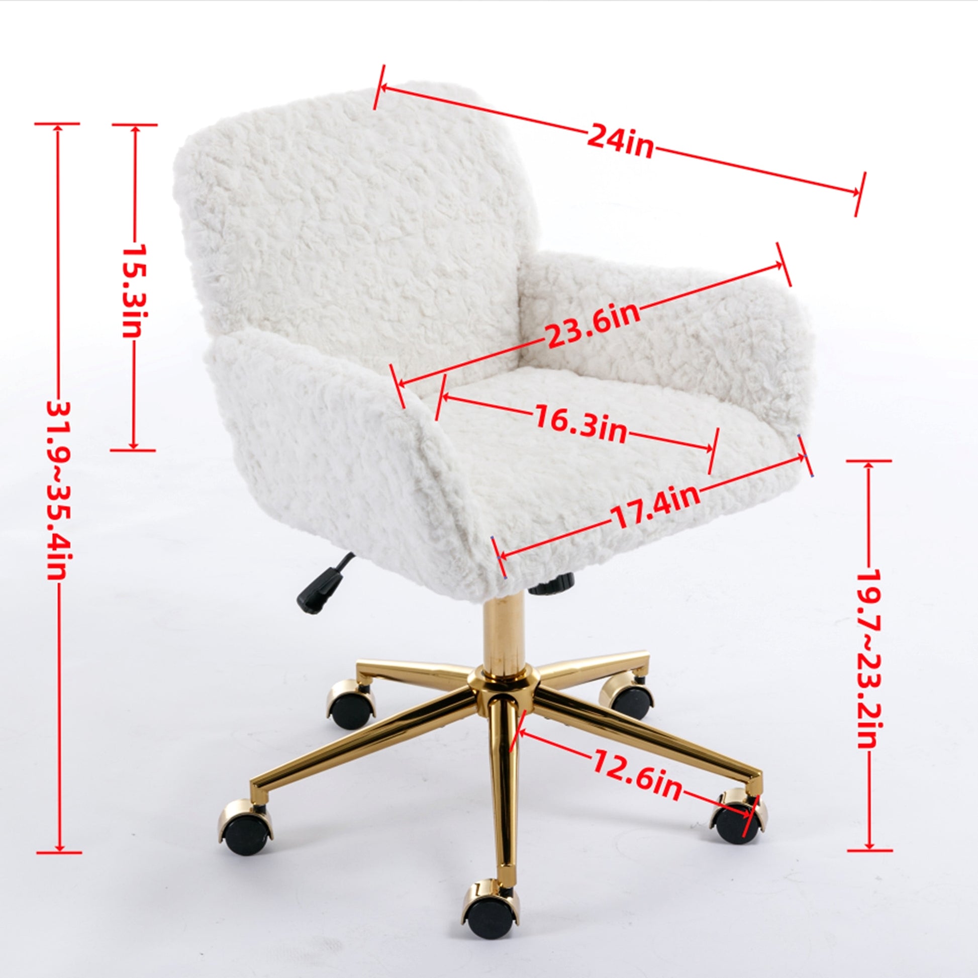 LuneluX_Home – Faux Fur Office Chair with Golden Base (Pink) - enhanced image 3