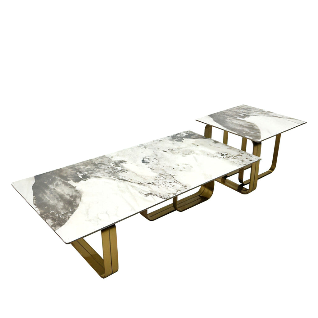 LuneluX_Home – Modern Sintered Stone Coffee Table Set with Gold Frame (2 pcs) - enhanced image 3