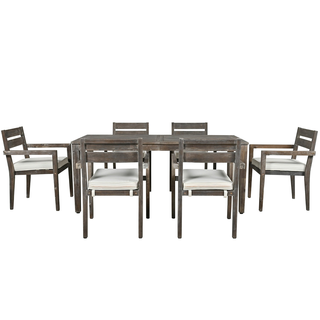 LuneluX_Home - Premium Hardwood Style Outdoor Dining Set (Grey, 6-Seater) - enhanced image 3