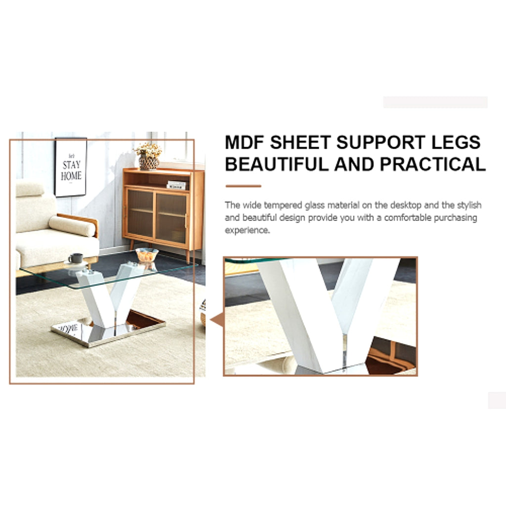 LuxeGlass™ – Modern Minimalist Coffee Table with Tempered Glass Top & Silver Pillars (US Warehouse) - enhanced image 3