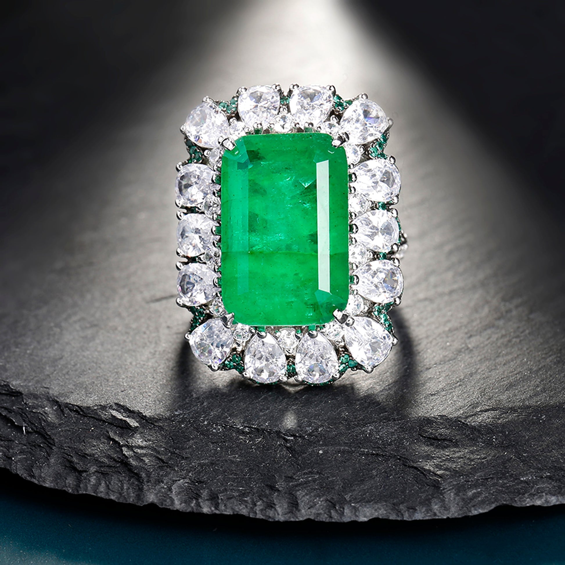 LuxeJewels™ - FrostÉmeraude  – Regal Emerald Statement Ring - enhanced image 3