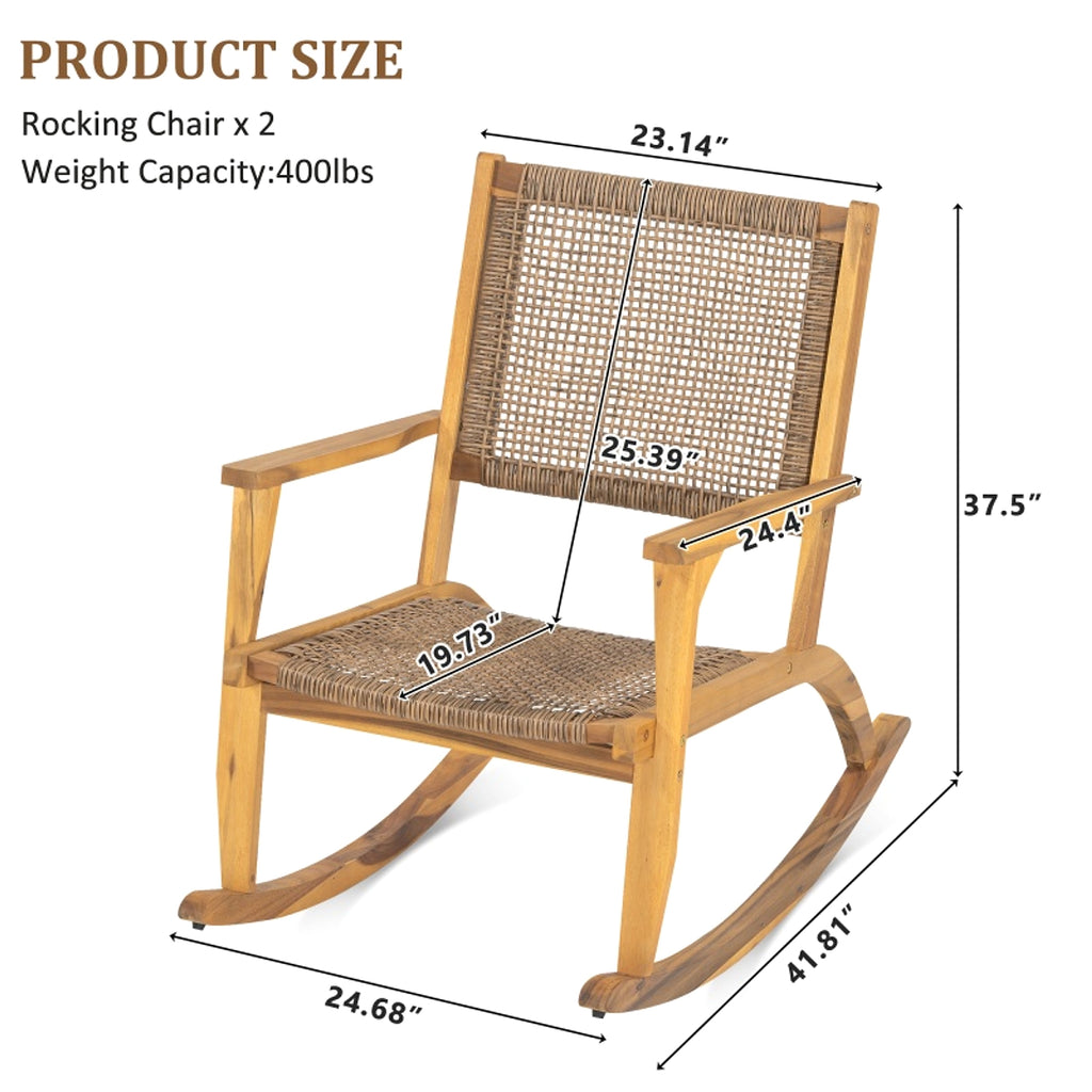 LuxePatio™ – 2‑Piece Acacia Rocking Chair Set for Outdoor & Garden Use (US Warehouse) - enhanced image 3