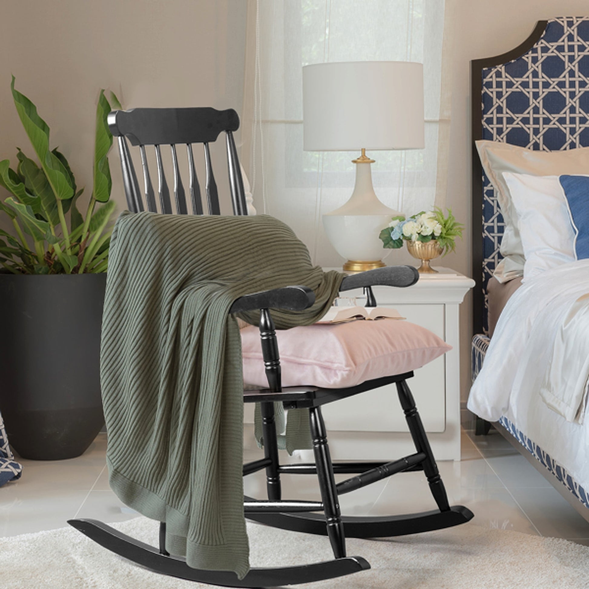 LuxePorch™ – Black Poplar Windsor Wood Rocking Chair (US Warehouse) - enhanced image 3