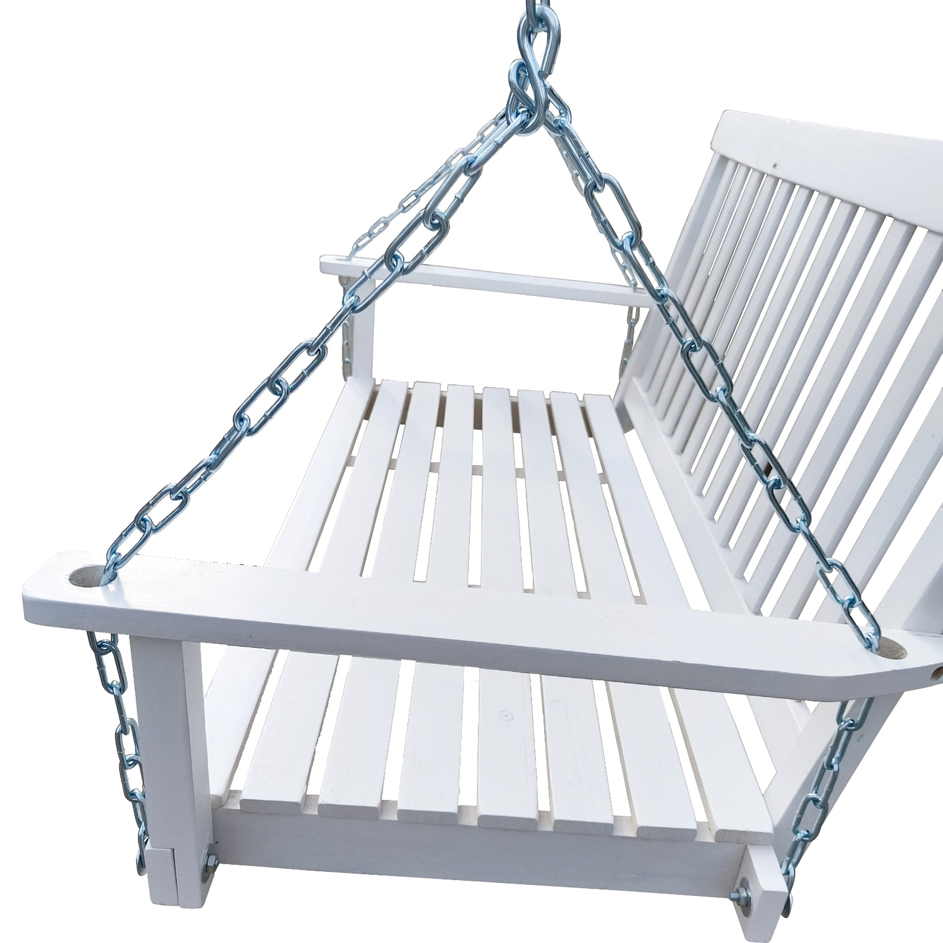 LuxePorch™ – White Wooden Hanging Porch Swing with Chains & Armrests (US Warehouse) - enhanced image 3