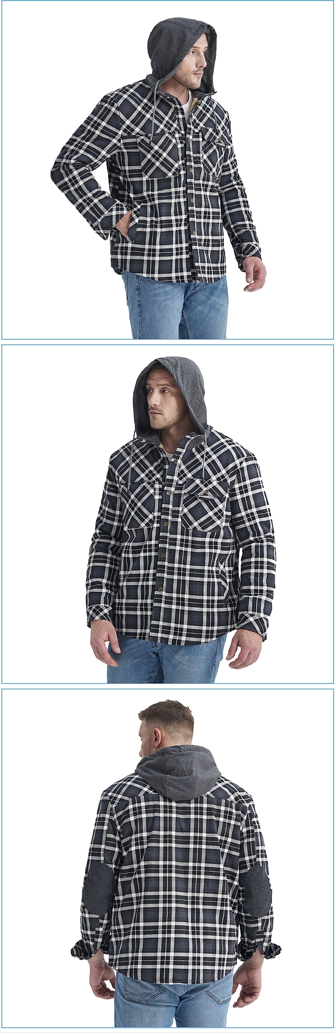 Men’s Fleece-Lined Hooded Plaid Flannel Jacket – Winter Cotton Padded Shirt Coat - enhanced image 3