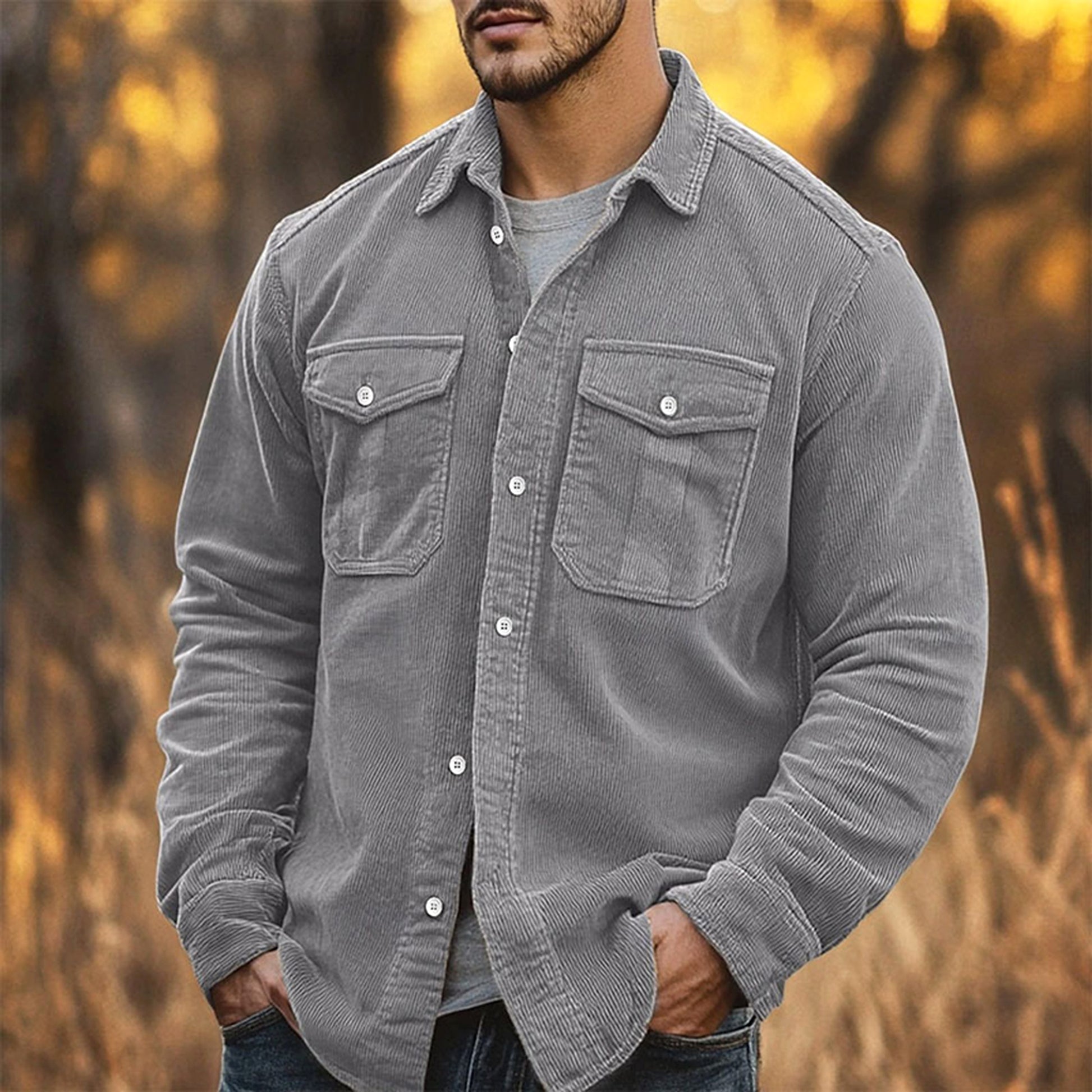 Men's Button Shirt Casual Shirt Lamp Wick - enhanced image 3