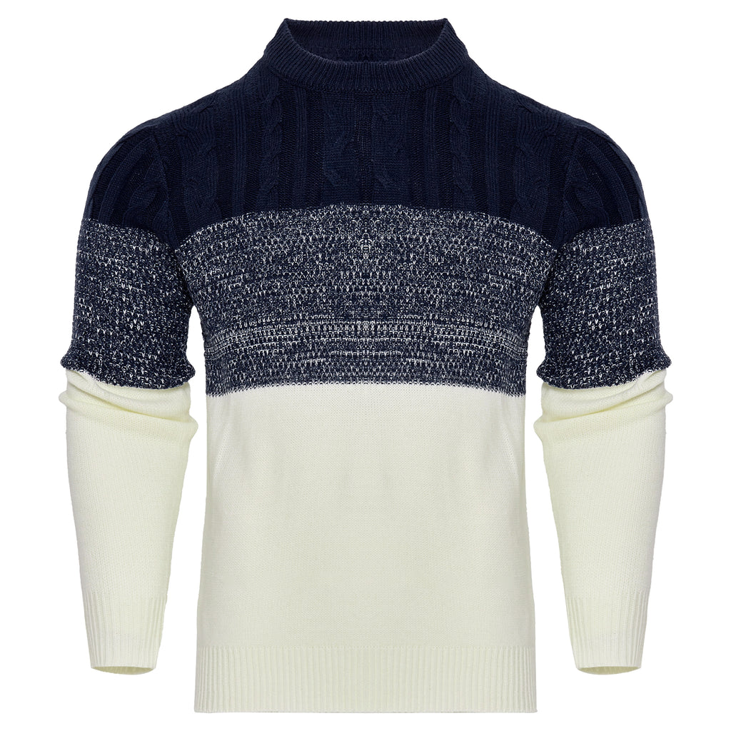 Men's Casual Color Block Long Sleeve Cable Knit Pullover Sweater - enhanced image 3