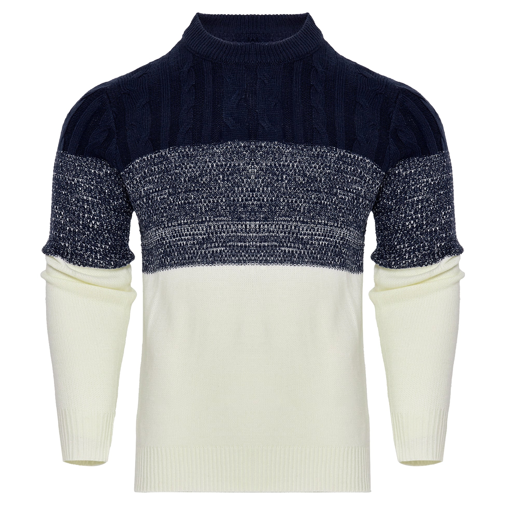 Men's Casual Color Block Long Sleeve Cable Knit Pullover Sweater - enhanced image 3