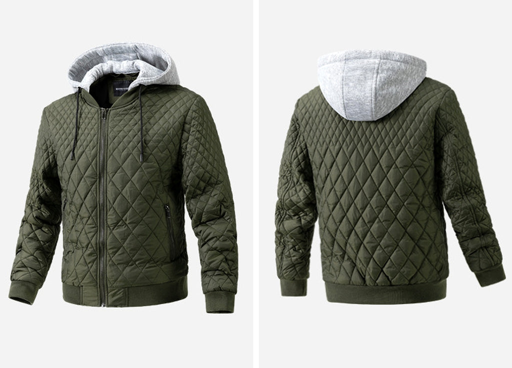 Men's Casual Jacket Quilted Cotton Removable Hood Jacket - enhanced image 3