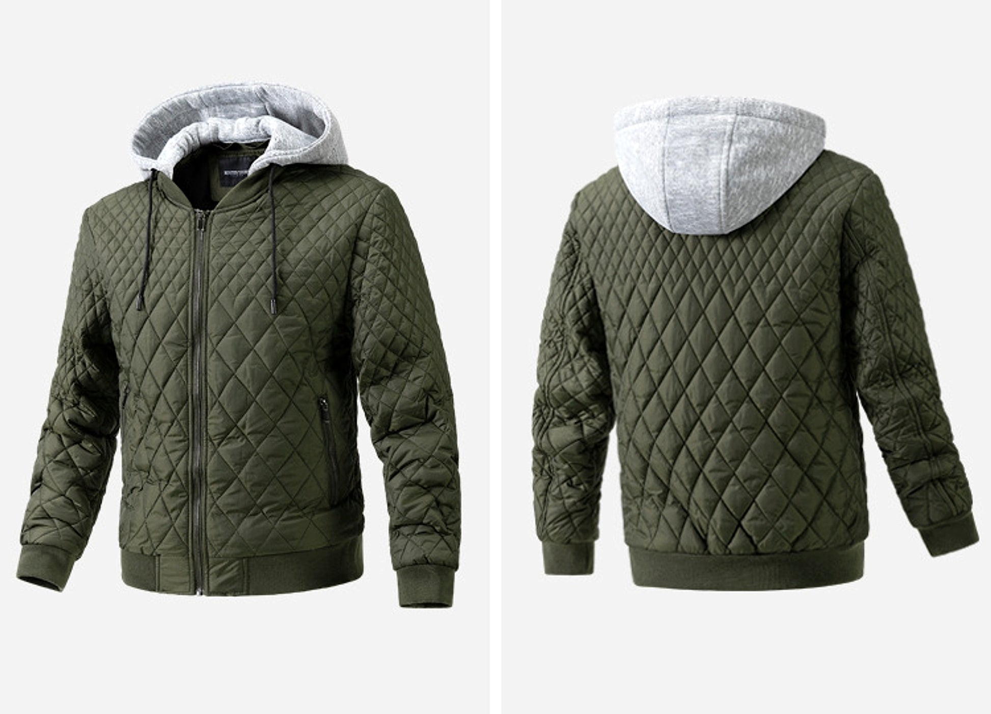 Men's Casual Jacket Quilted Cotton Removable Hood Jacket - enhanced image 3