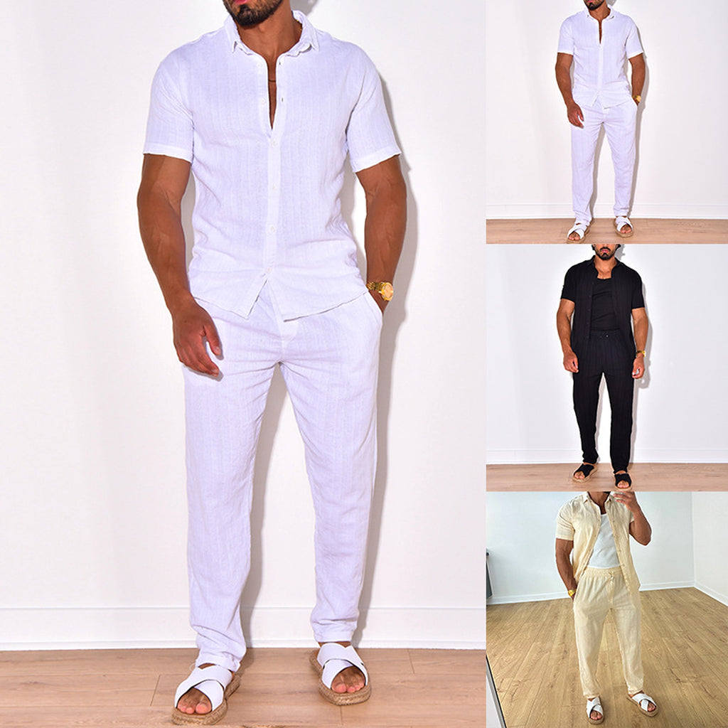 Men's Clothing Linen Suit DressShirt Set - enhanced image 3