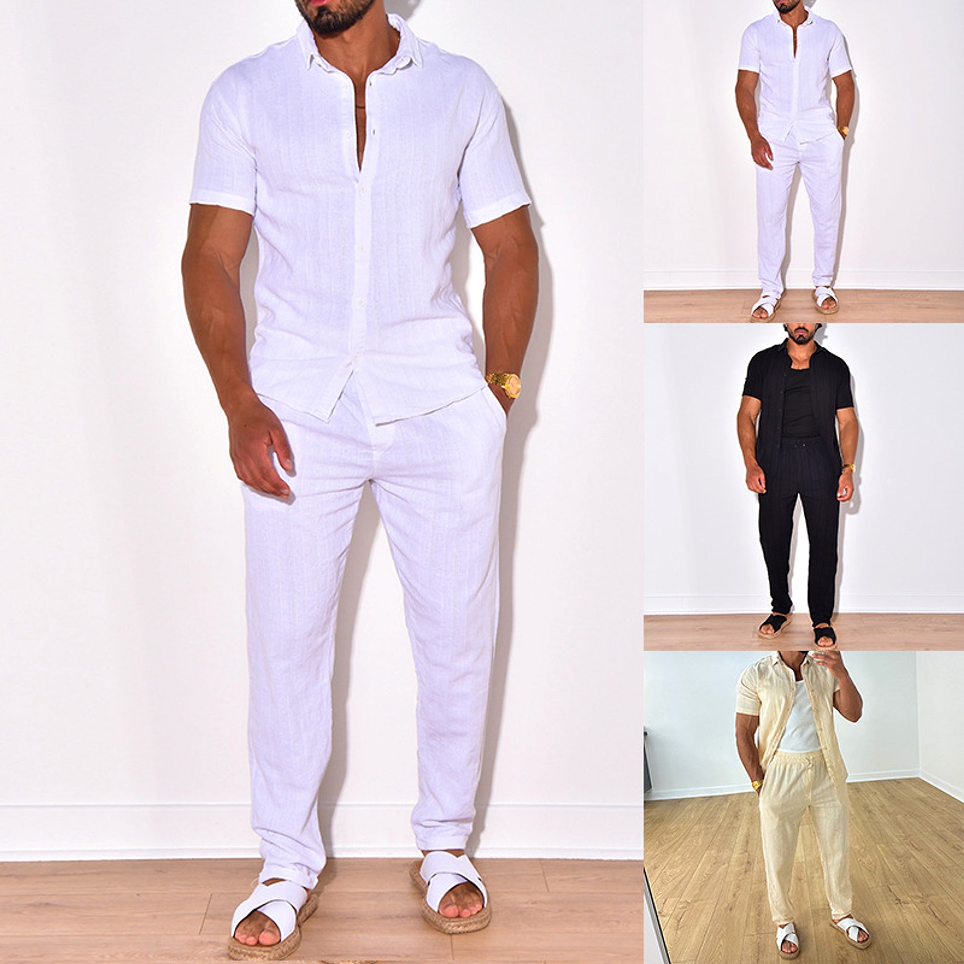 Men's Clothing Linen Suit DressShirt Set - enhanced image 3