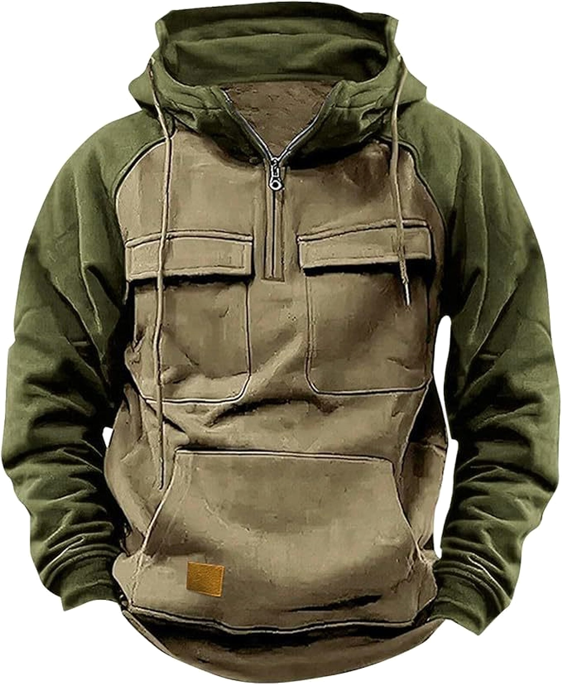 Men's Contrast Color Workwear Hoodie – Fall/Winter Streetwear Style - enhanced image 3
