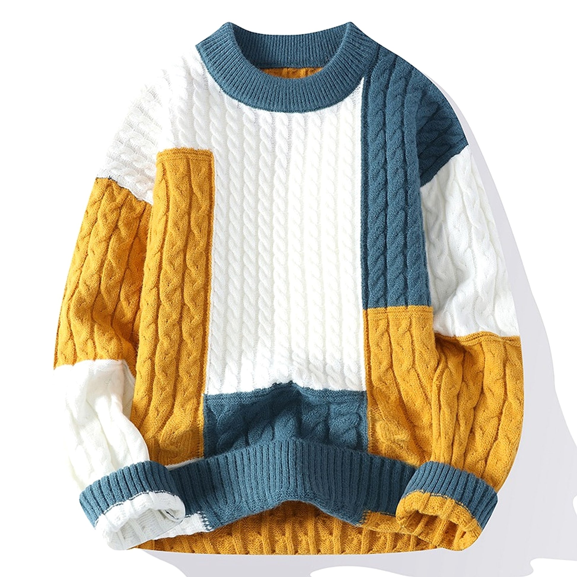 Men's Crew Neck Pullover Sweater Color Contrast Patchwork - enhanced image 3