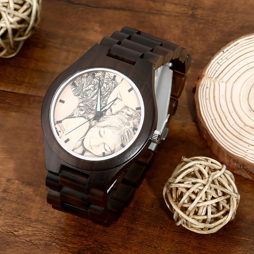 Men’s Engraved Wooden Photo Watch – 45mm with Wooden Strap - enhanced image 3