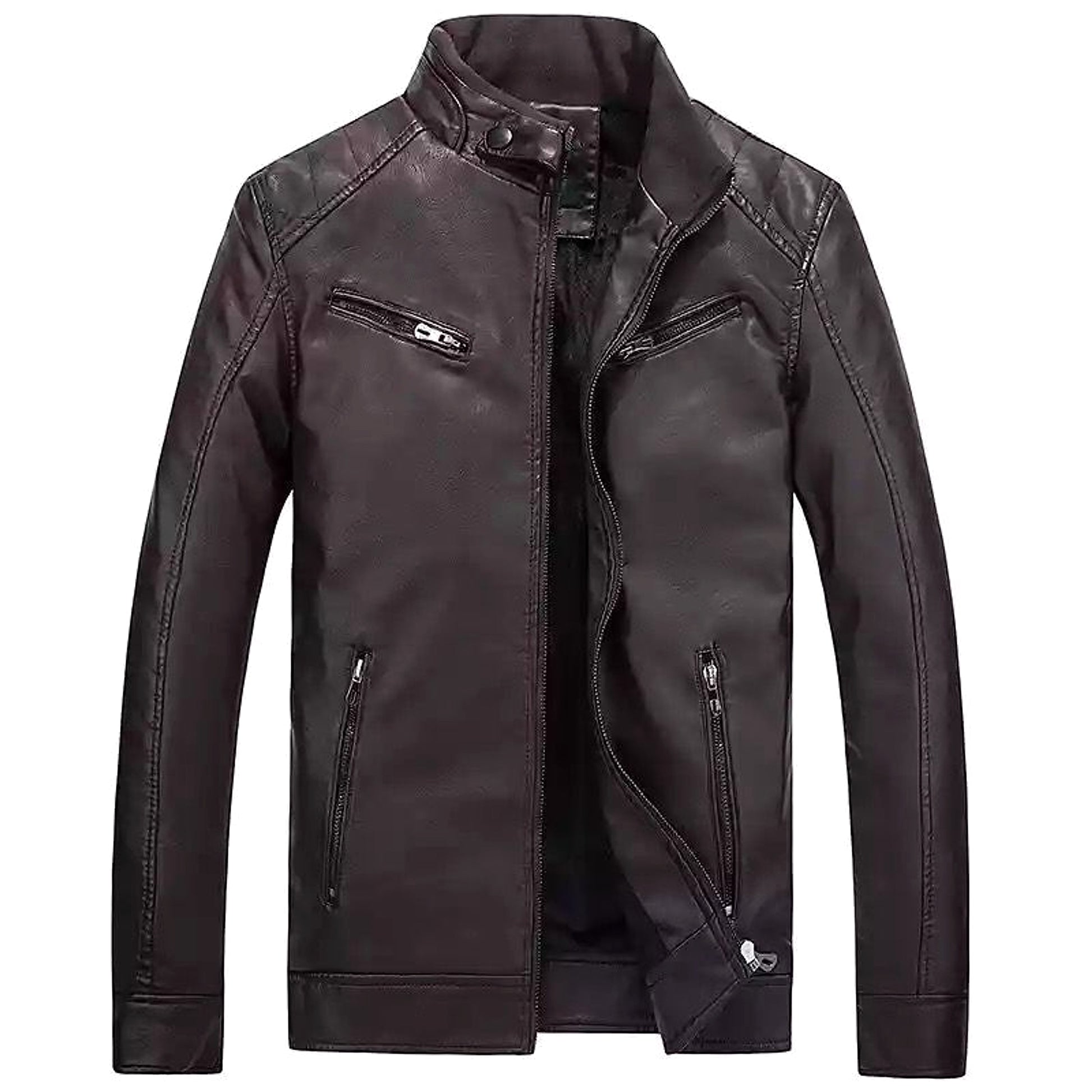 Men's Fashion Casual PU Leather Fleece Padded Coat - enhanced image 3