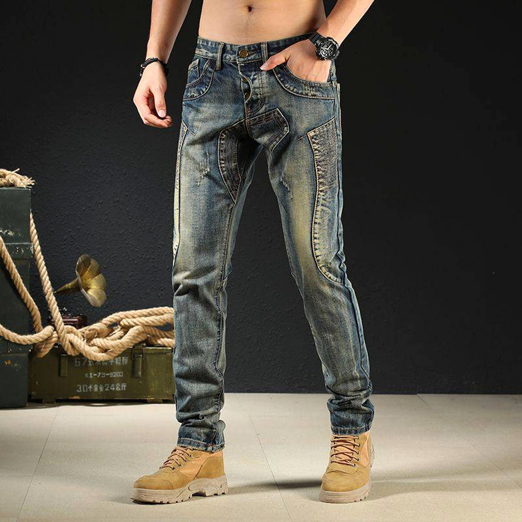 Men's Fashion Japanese Style Retro Nostalgic Motorcycle Jeans Men - enhanced image 3