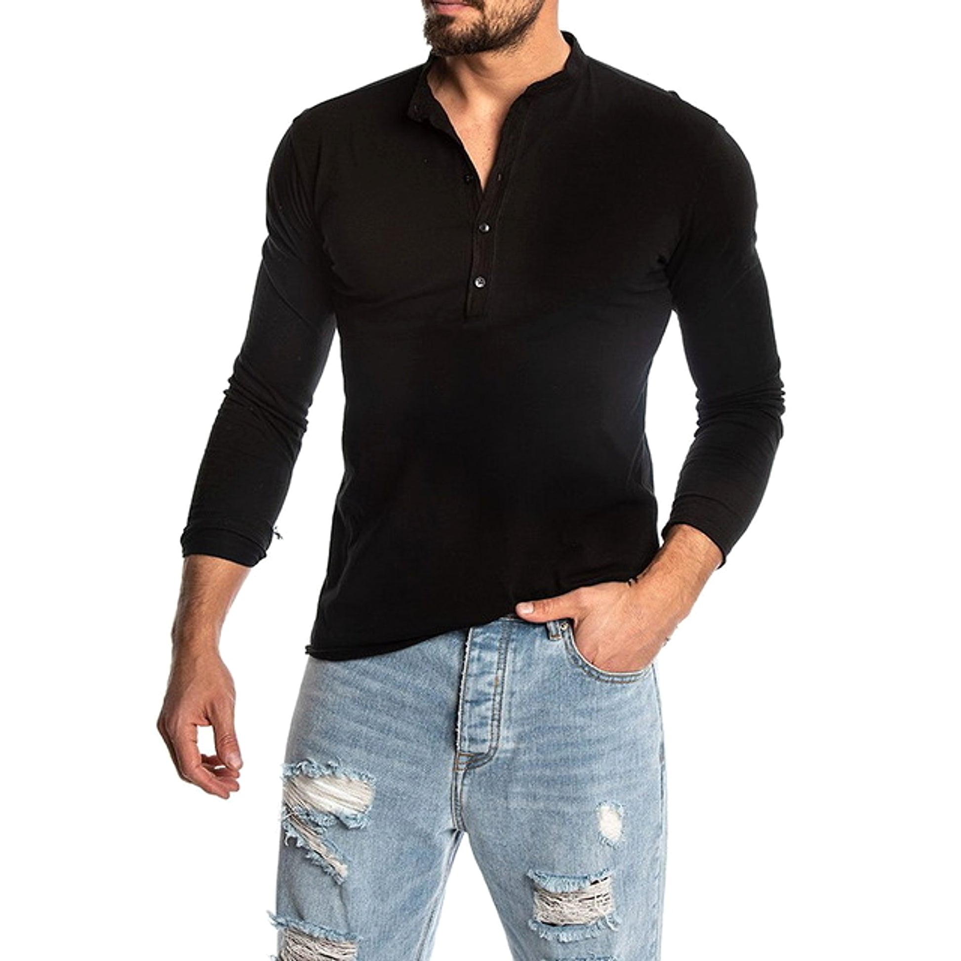 Men's Fashion Solid Color Long Sleeve O-neck T-shirts Mens - enhanced image 3