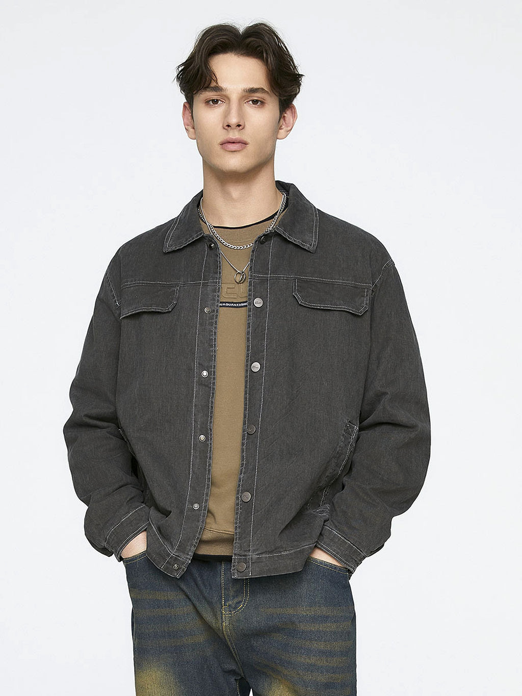 Men's Faux Denim Washed Cotton Coat - enhanced image 3