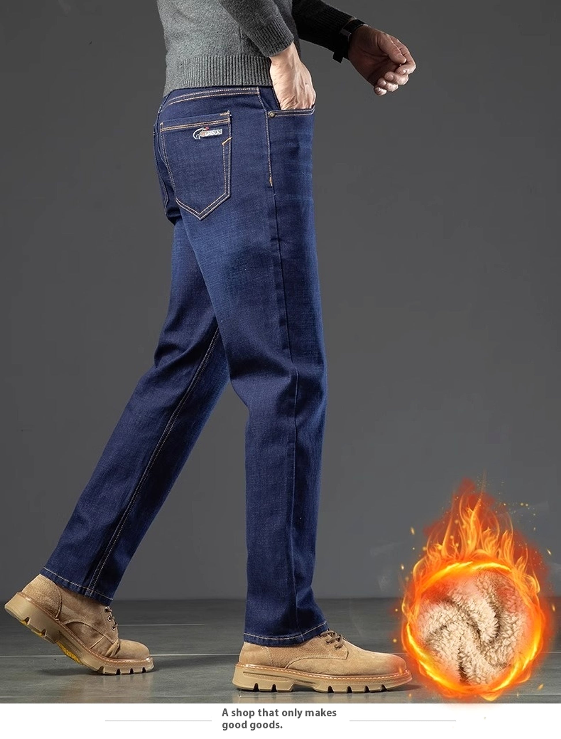 Men's Fleece Addition Denim Trousers Men's Pants Jeans Winter - enhanced image 3