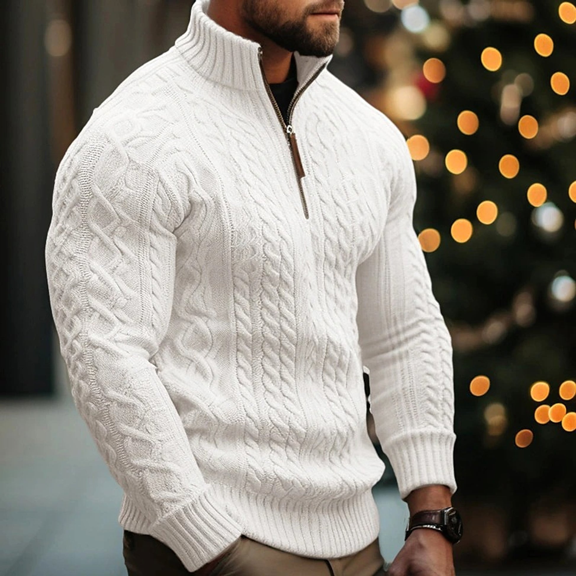 Men's Knitwear Half Zipper Coat Solid Color Twisted Thickened Sweater - enhanced image 3