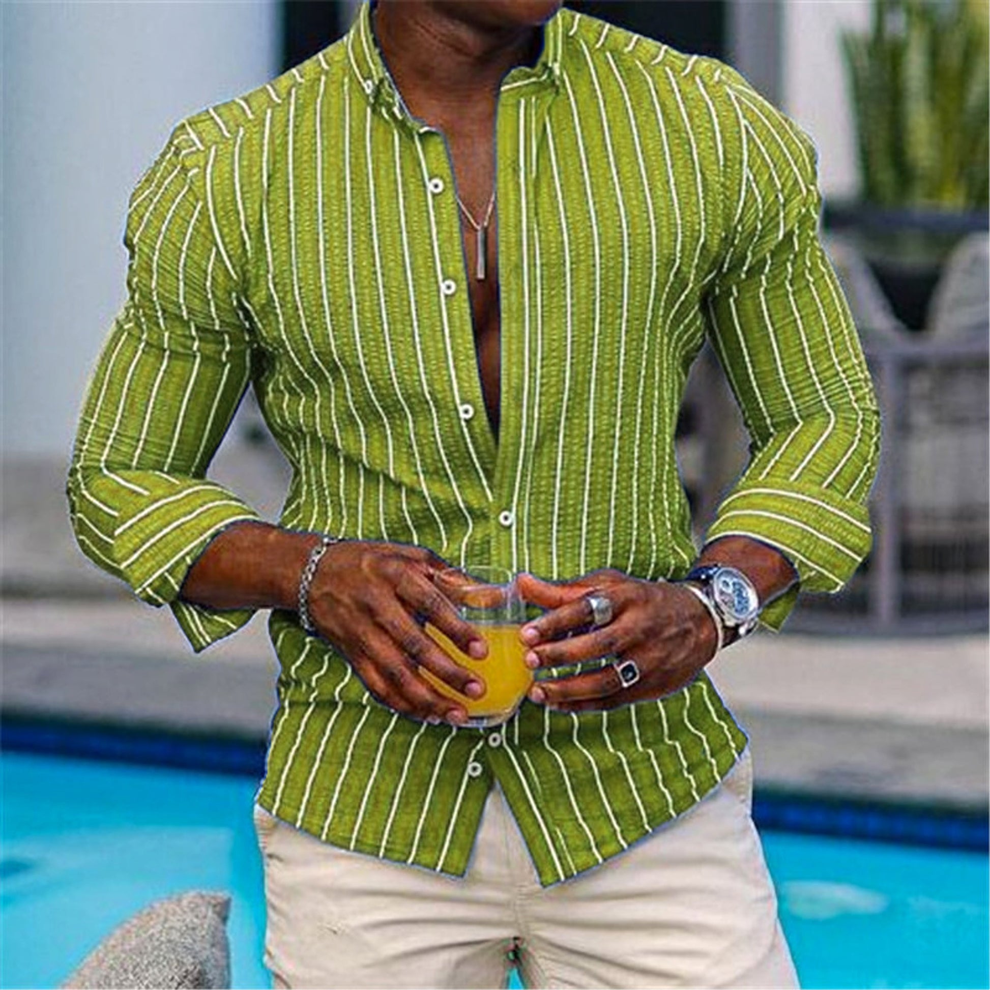 Men's Long Sleeve Lapel Plaid DressShirt - enhanced image 3