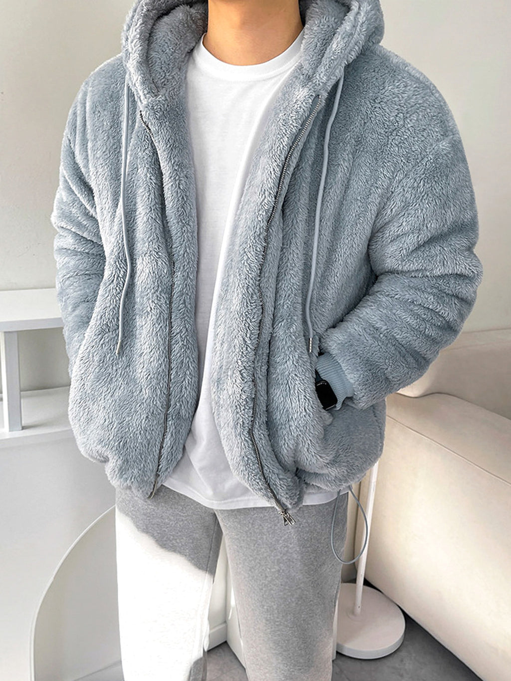 Men's Loose All-match Lamb Wool Thickened Hooded Sweatshirt - enhanced image 3