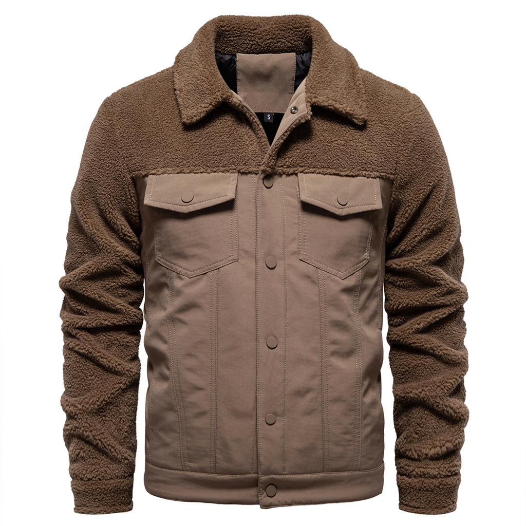 Men's New Jacket Fashion Casual Patchwork Lamb Wool Coat - enhanced image 3