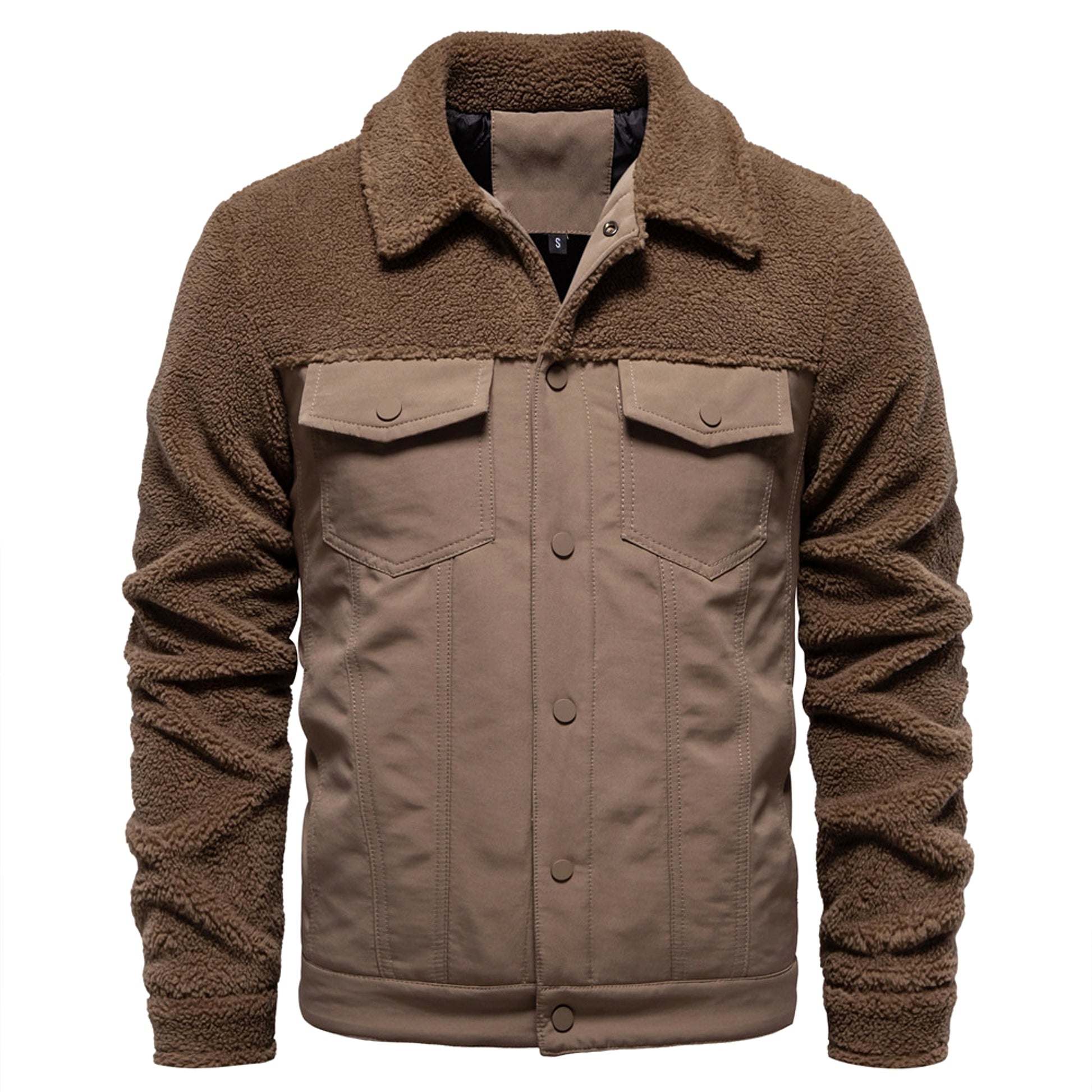 Men's New Jacket Fashion Casual Patchwork Lamb Wool Coat - enhanced image 3