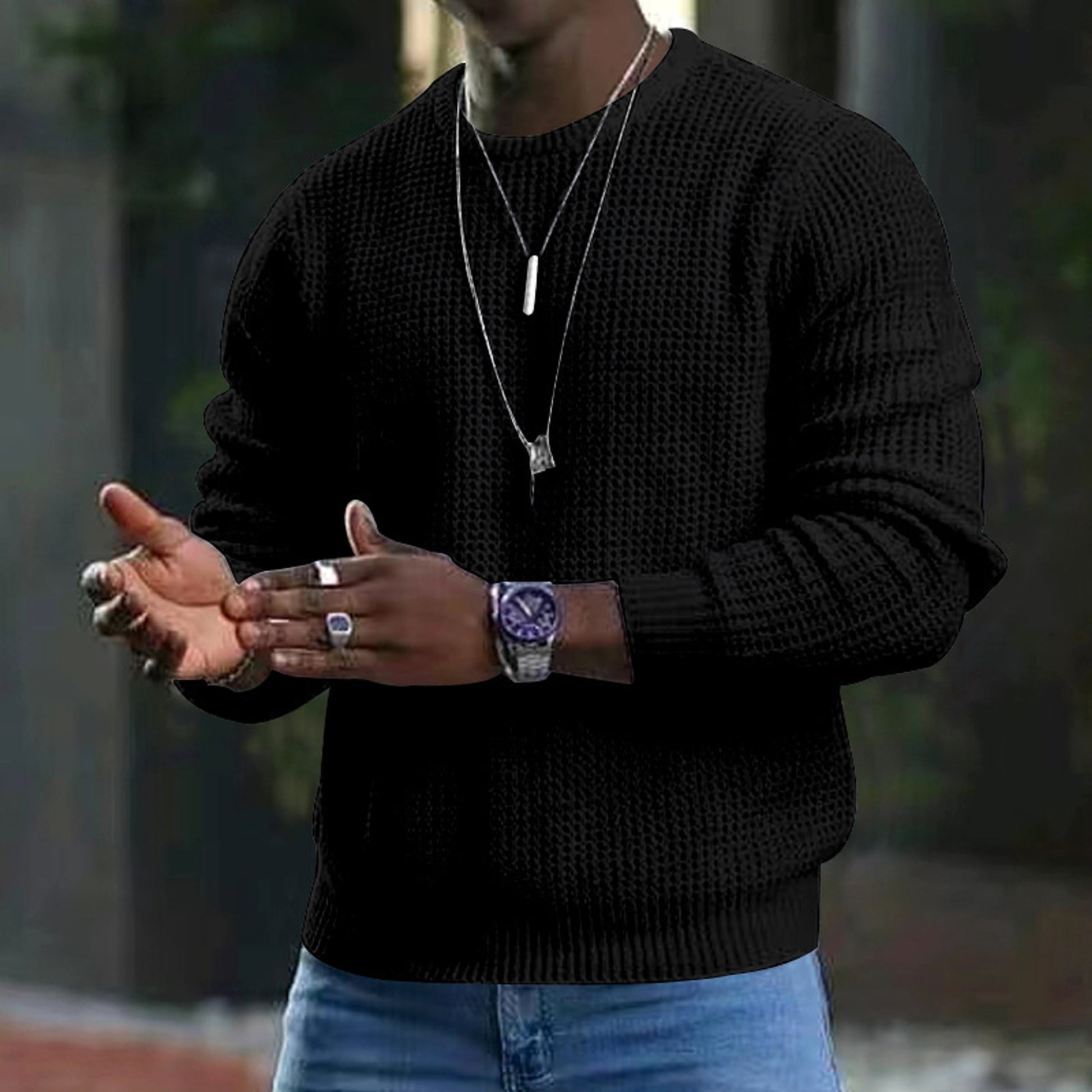 Men's New Youth Round Neck Long Sleeve Pullover Sweater - enhanced image 3