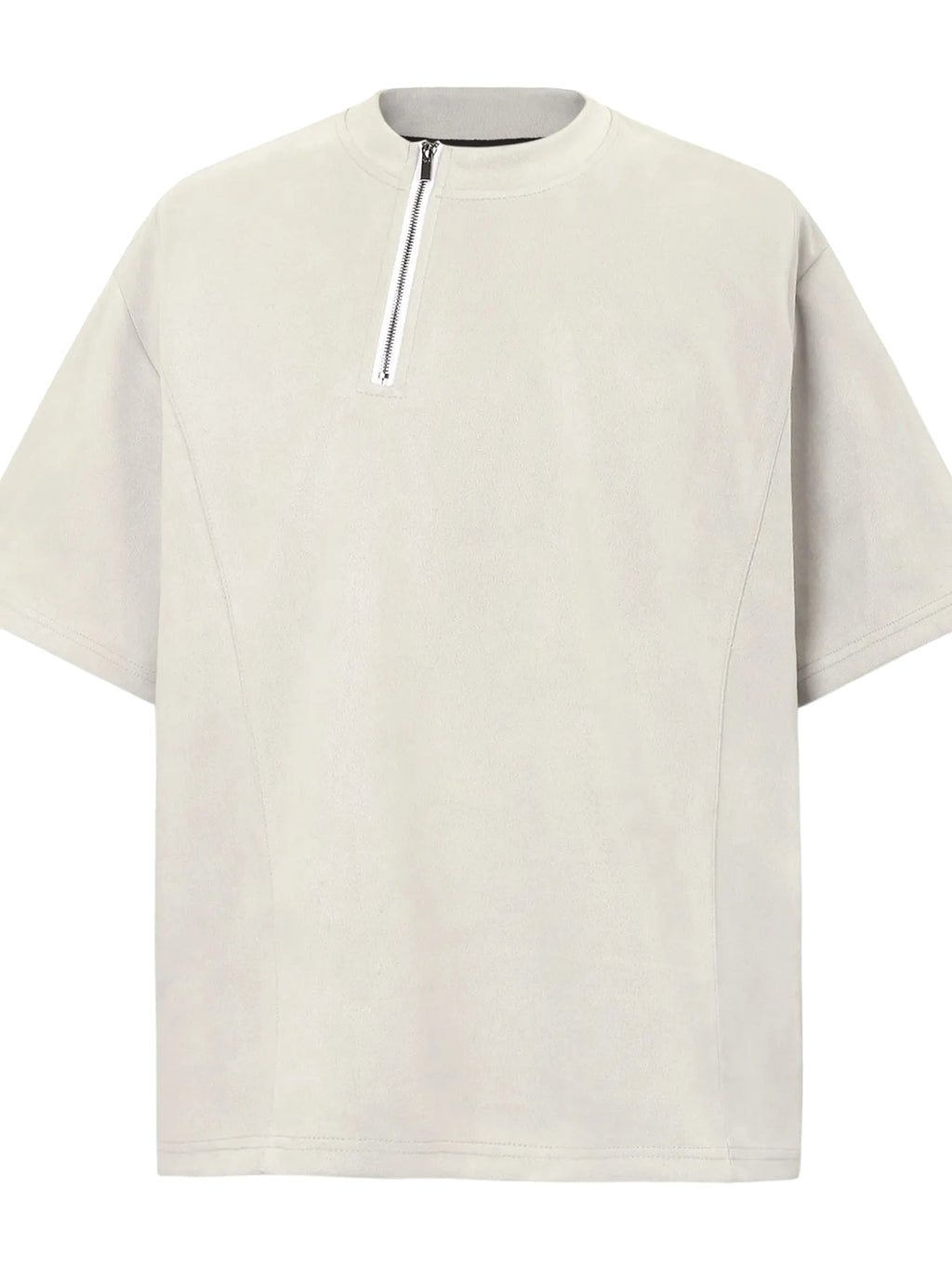 Men's Oversized Diagonal Zip Short Sleeve T-Shirt - enhanced image 3