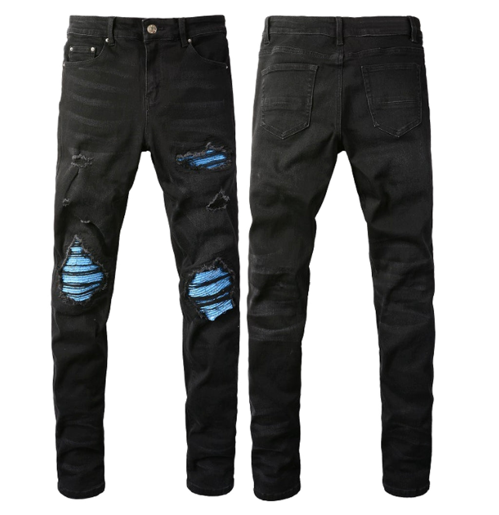 Men's Patch Fitted Distressed Jeans - enhanced image 3