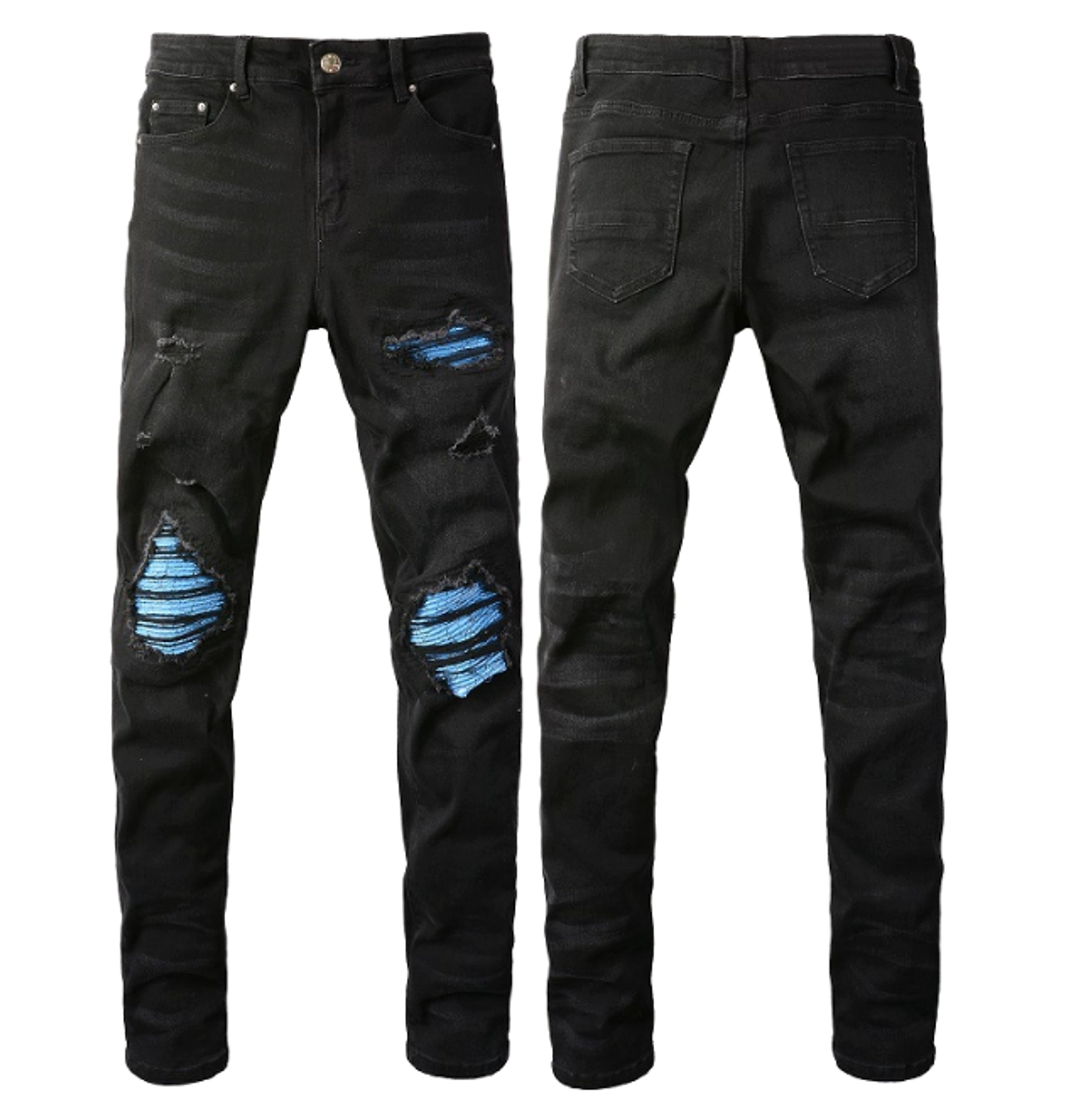 Men's Patch Fitted Distressed Jeans - enhanced image 3