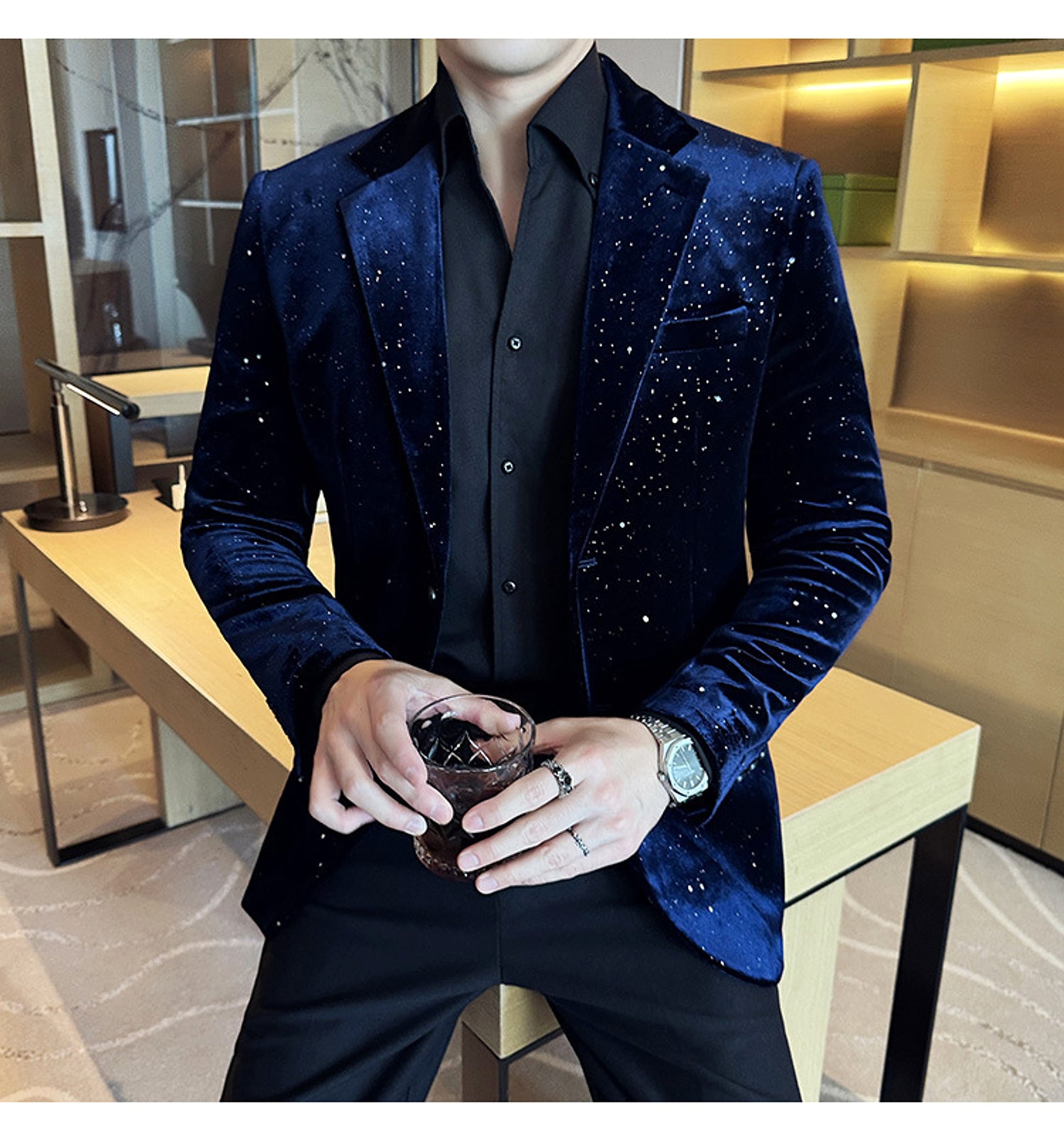 Men's South Korea Slim-fit Fashion Bronzing Stage Suit Jacket - enhanced image 3