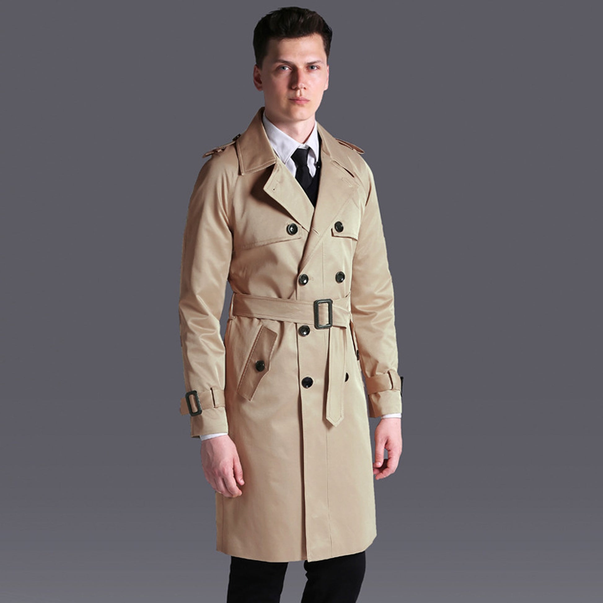 Men's Trench English Double-breasted Coat - enhanced image 3