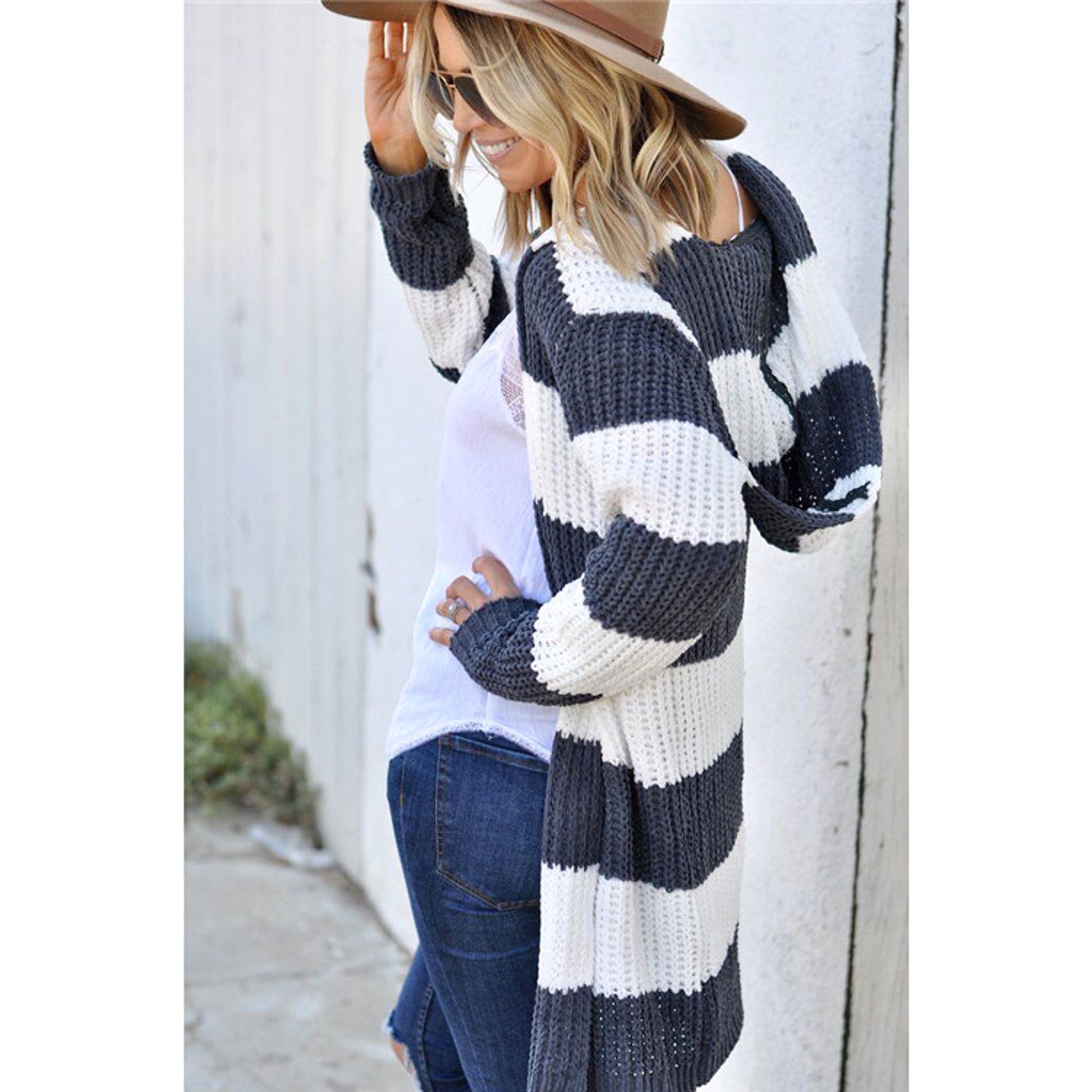 Mid-color Hooded Mid-length Cardigan Jacket Women Sweater - enhanced image 3