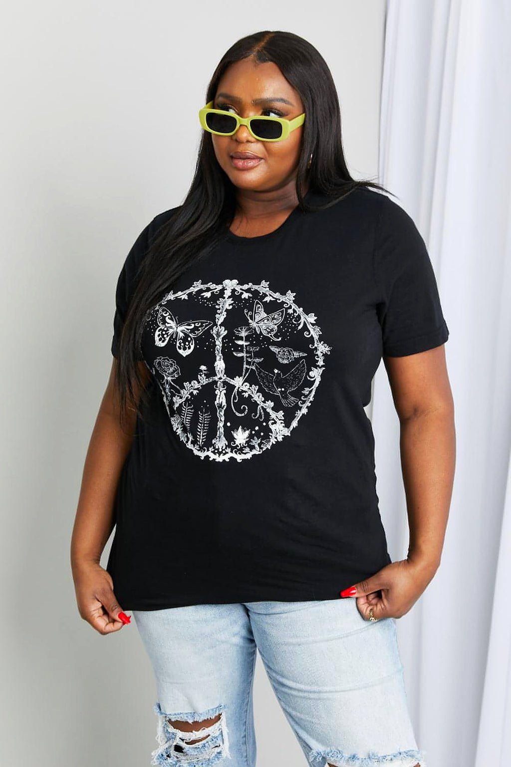mineB Full Size Butterfly Graphic Tee Shirt - enhanced image 3