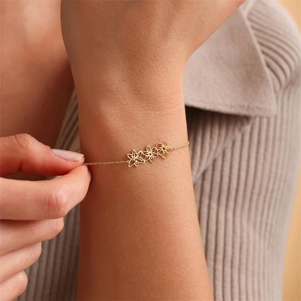 Minimalist and Versatile Flower Bracelet – Birth Month Jewelry for December - enhanced image 3